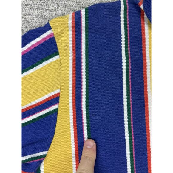 Polo Ralph Lauren Shirt Sz L Blue Yellow Striped Classic Polo Short Sleeve 90s - Picture 9 of 12